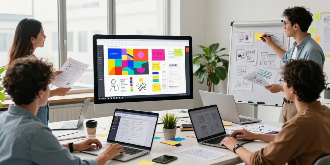 Team collaboration using GoJelly for brainstorming and mood boards in an innovative workspace