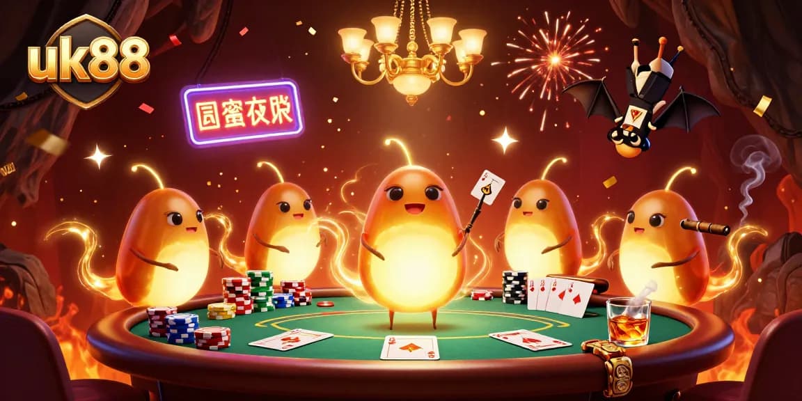 Engage in the thrills of uk88 with a vibrant cave casino illuminated by glowworms and a bat dealer.