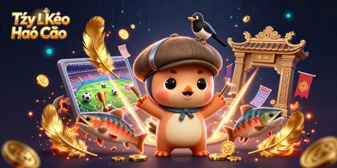 Tỷ Lệ Kèo Nhà Cái showcases a vibrant sports betting scene with an adorable Loch Ness monster and friends.