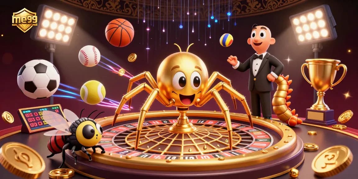 Experience thrilling gaming at me99 with a golden web roulette scene, featuring dynamic sports bets.