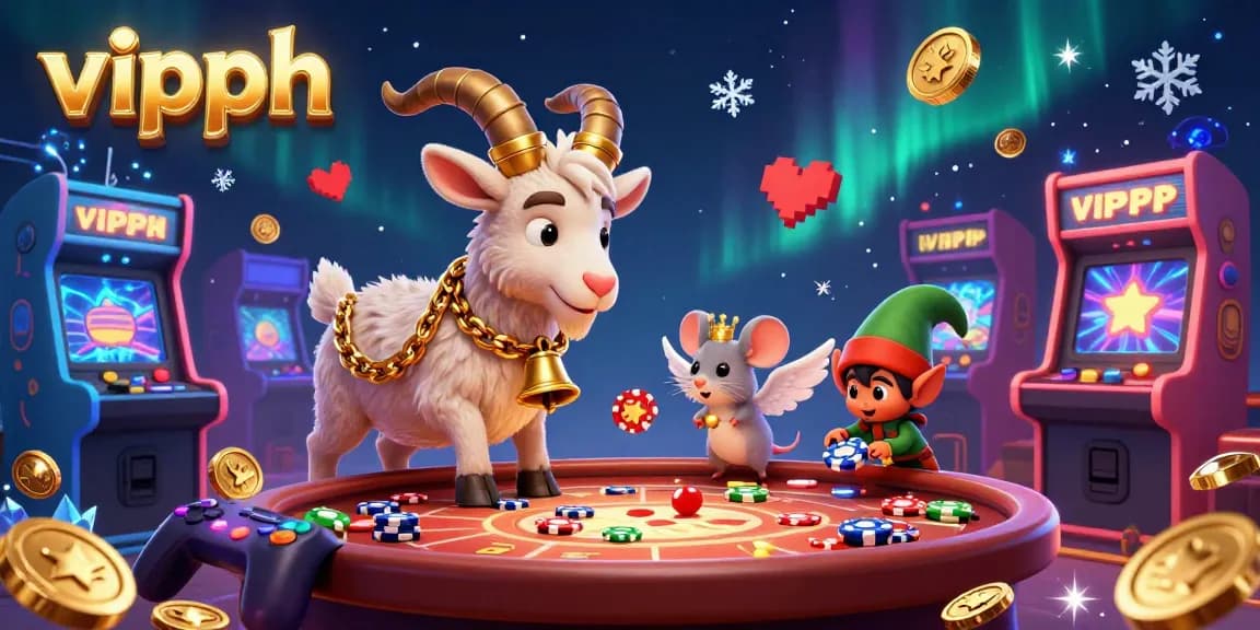 Experience the thrill of gambling at vipph with a dynamic casino scene filled with action, excitement, and festive elements.