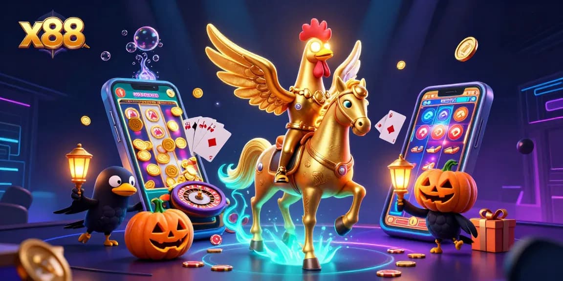 x88 captivates players with a golden rooster character amidst dynamic casino gameplay elements.