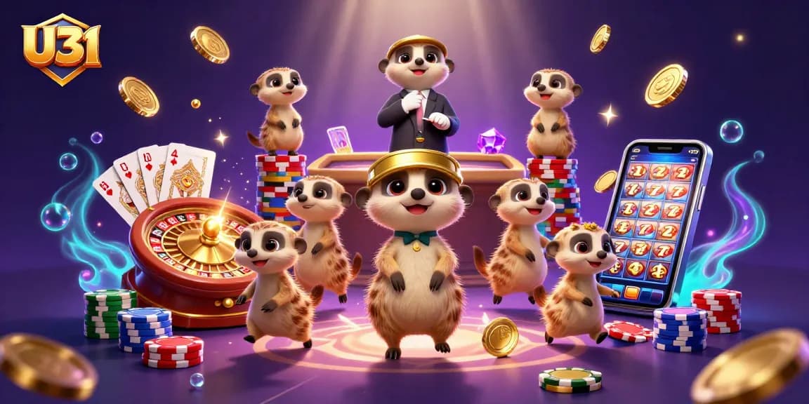 U31 meerkats joyfully handling casino operations with dynamic effects and colorful elements.