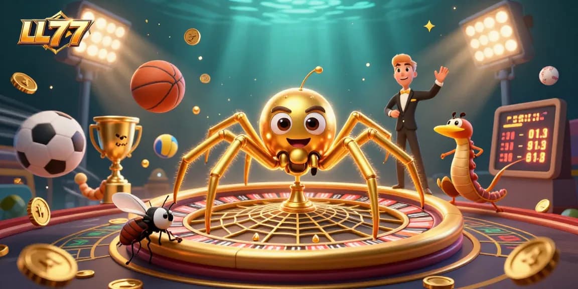 Engage with LL777's thrilling gaming experience featuring cartoon characters amidst a dynamic casino scene.