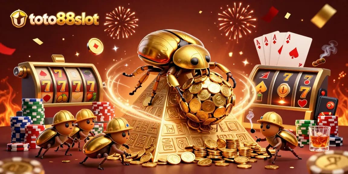 Experience gaming excitement at toto88slot with vibrant scenes of golden beetles and stunning slot symbols.