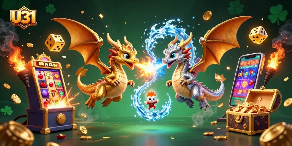 Experience the U31 thrill with twin dragons, jackpots, and casino action in this vibrant scene.