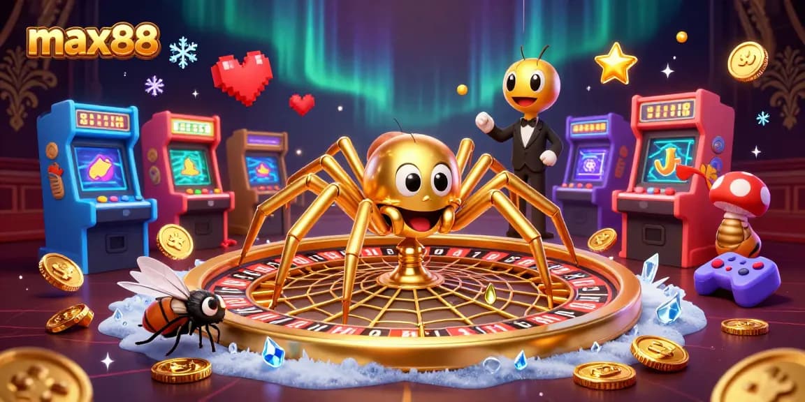 Engage in thrilling gameplay at max88 with a vibrant casino scene featuring a spider croupier.