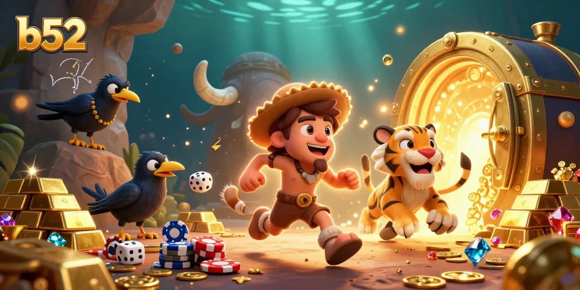 Experience the excitement of b52 in a vibrant prehistoric casino with dynamic characters and rich game elements.