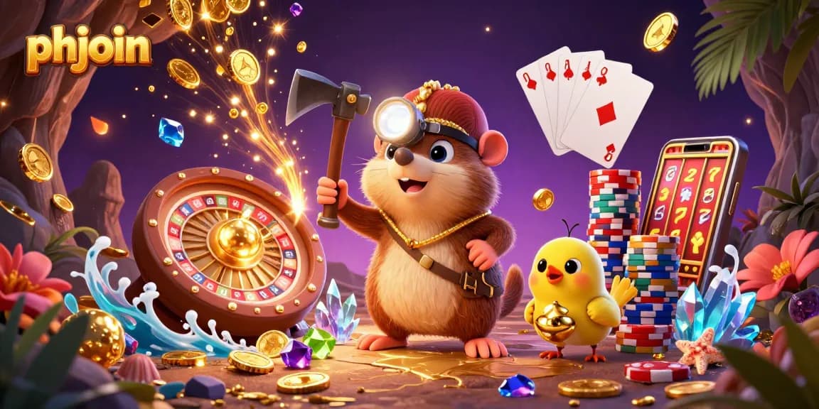 Exciting phjoin treasure hunting scene with a mole mining for gold and gems amidst casino elements.