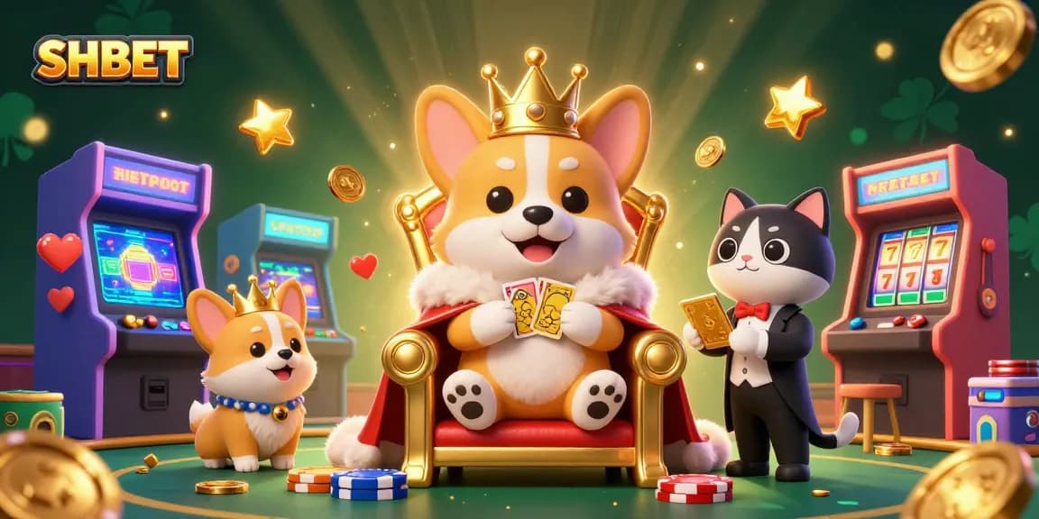 Engage with the thrilling SHBET experience through a royal casino scene filled with vibrant games.