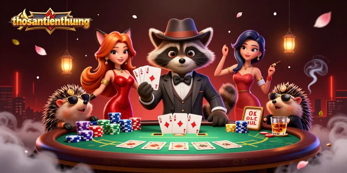 Engage in thrilling gameplay at thosantienthuong with a royal flush and vibrant poker scene.