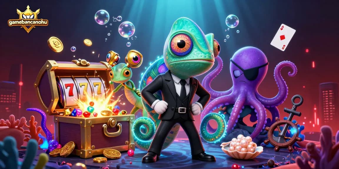 Experience gamebancanohu with colorful slot reels and treasure in a vibrant underwater scene.