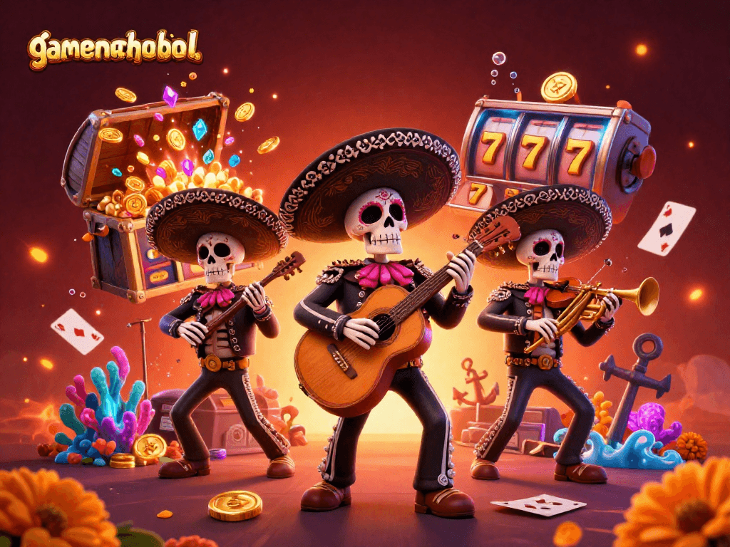 Win big with gamenohudoithuong in a vibrant casino scene featuring a mariachi band amidst explosive jackpots.