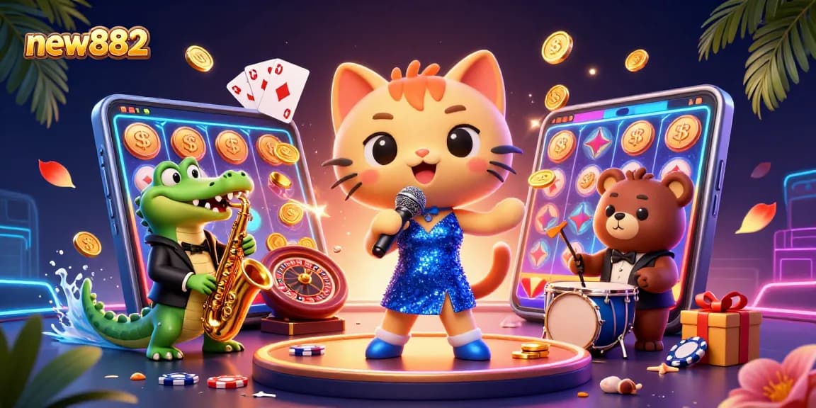 Engage with thrilling new882 slot games where a jazz-singer cat and friends entertain on stage.