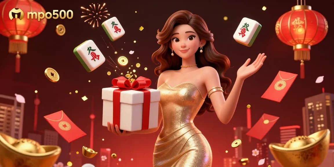 Experience thrilling wins with mpo500 in a vibrant casino scene filled with festive elements.