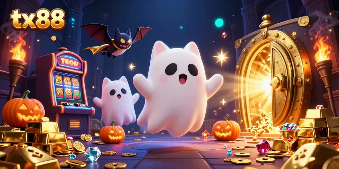 Experience the fun of tx 88 as a ghost cat and bat explore a haunted casino.