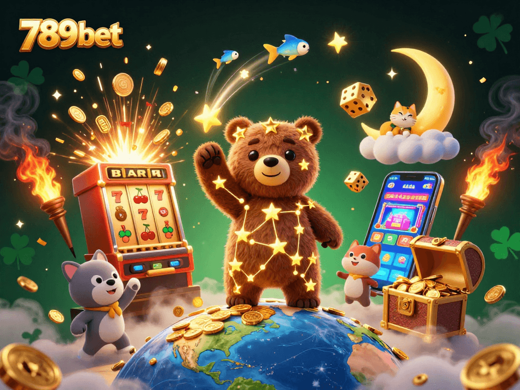 Experience winning moments with 789bet in this vivid illustration of a 3D casino world.