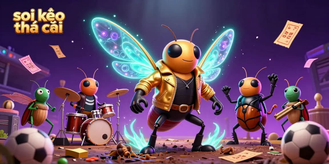 Engaging scene depicting soi kèo nhà cái with vibrant sports betting elements and a lively rock star atmosphere.