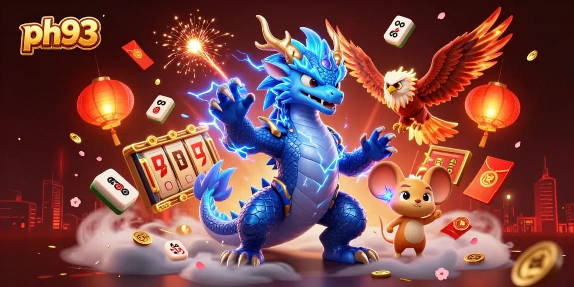 Engage with the ph33 dragon and hawk amidst vibrant casino elements in a dynamic 3D illustration.
