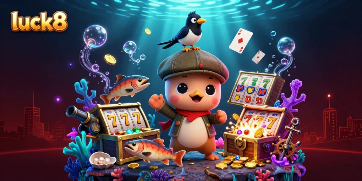 Experience thrill and excitement with luck8 in this vibrant underwater 3D casino scene filled with action.