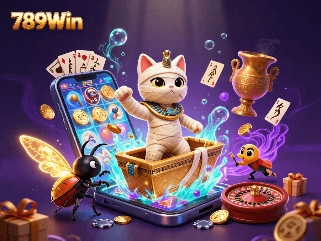 Win big with 789Win in a vibrant Egyptian-themed online casino scene.