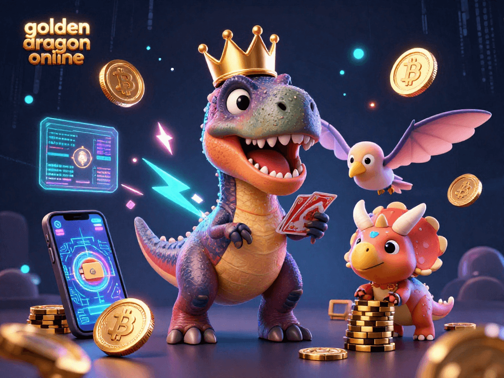 Engage in the excitement of golden dragon online with T-Rex, triceratops, and magical casino elements.