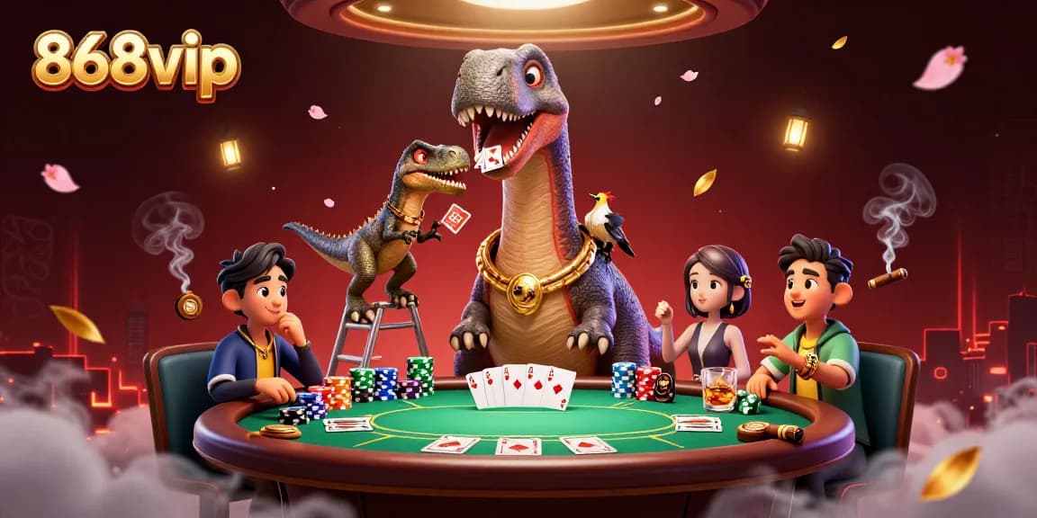 Engage in thrilling games at 868vip with dynamic poker action illustrated in a vibrant casino scene.