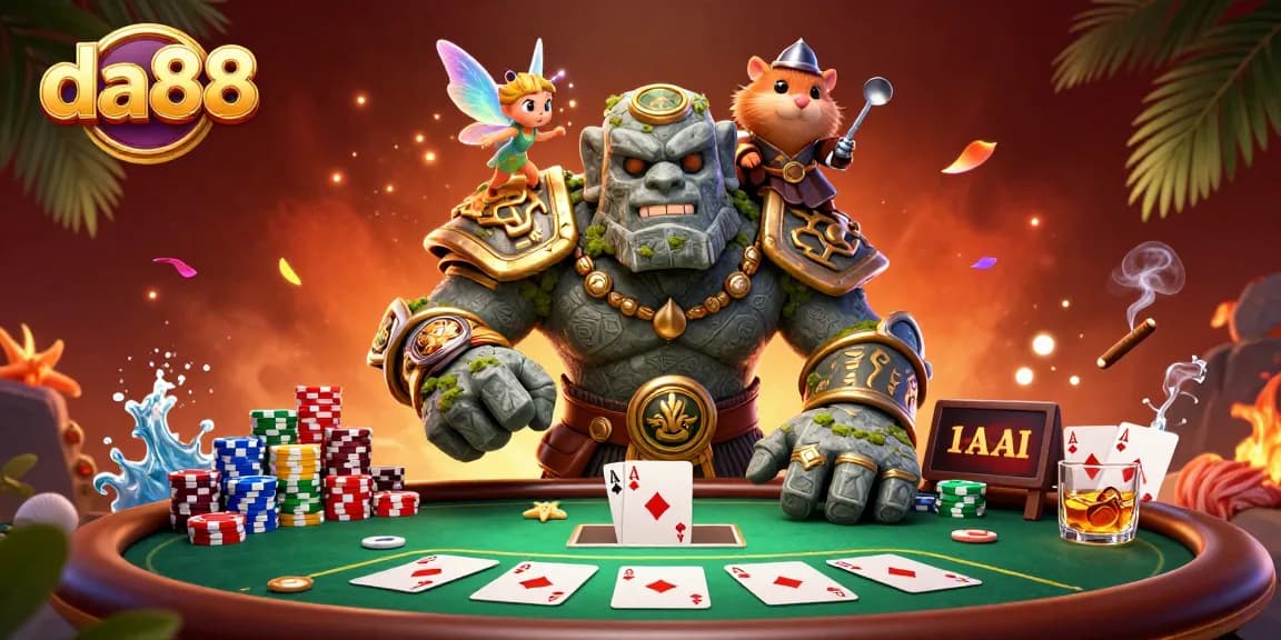 Experience the excitement of high-stakes poker with da88, featuring vibrant characters and dynamic game elements.