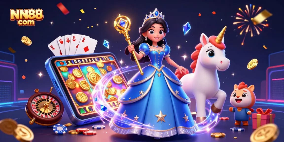 Experience the magic of winning at NN88 com with a dazzling illustration of casino elements in play.