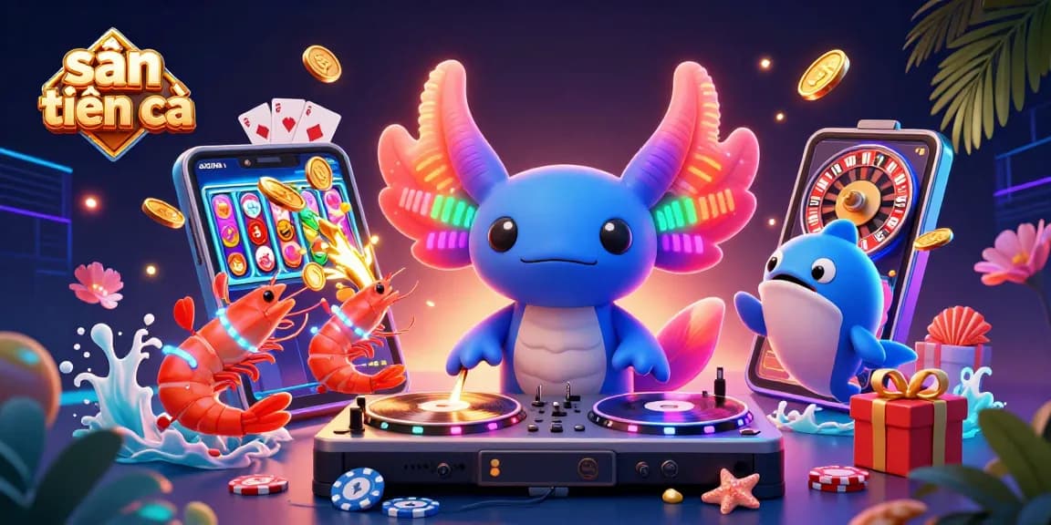Satisfy your gaming excitement with săn tiên cá amidst vibrant casino elements in this playful 3D scene.