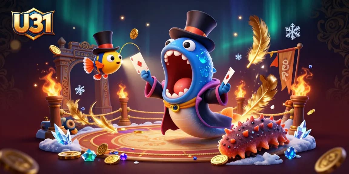 Catch exciting U31 casino moments in a vibrant, engaging illustration featuring magical sea creatures and betting elements.