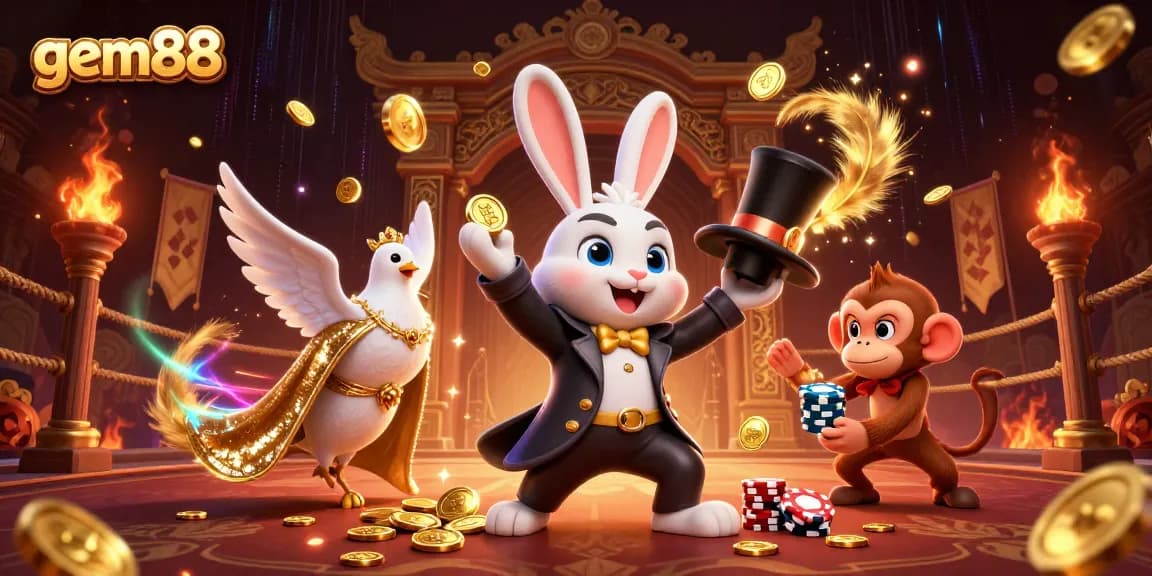 Experience thrilling gaming at gem88 with a charismatic magician rabbit, a disco dove, and a cheeky monkey.