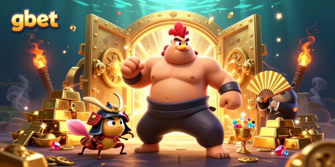 Experience the thrill of gbet with animated characters showcasing a vibrant casino scene full of treasure.