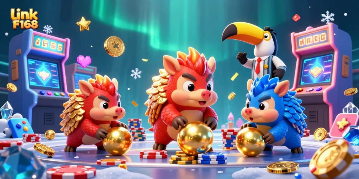 Enjoy a vibrant and rich gaming experience with link F168, featuring cartoon pangolins amidst casino excitement.