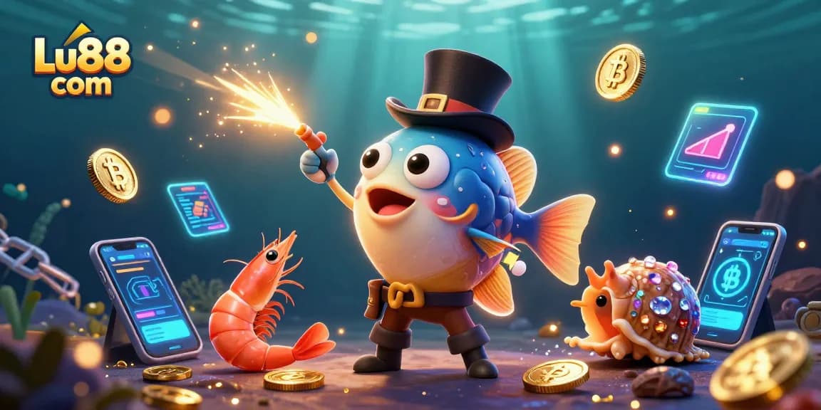 Engage in thrilling wins at Lu88 com with golden coins attracting players in this underwater casino scene.