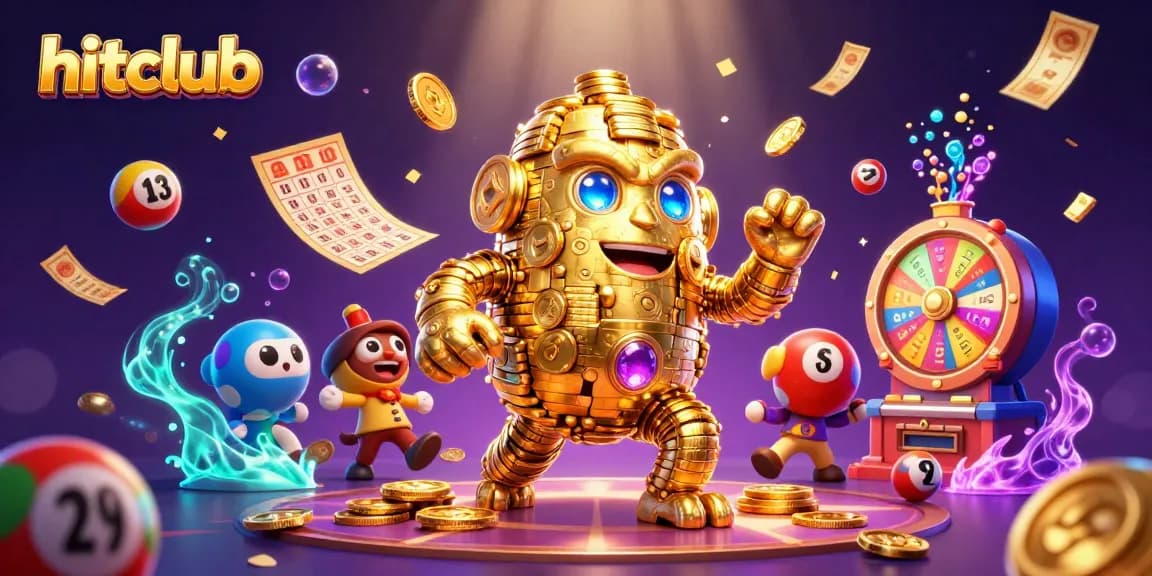 Engage in winning strategies at hitclub with vibrant lottery elements and golden golem.