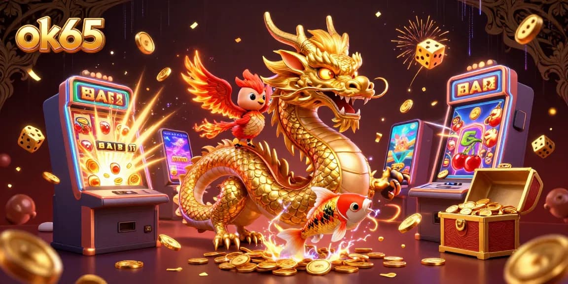 Spin to win big with ok65 in a vibrant 3D casino scene bursting with excitement.
