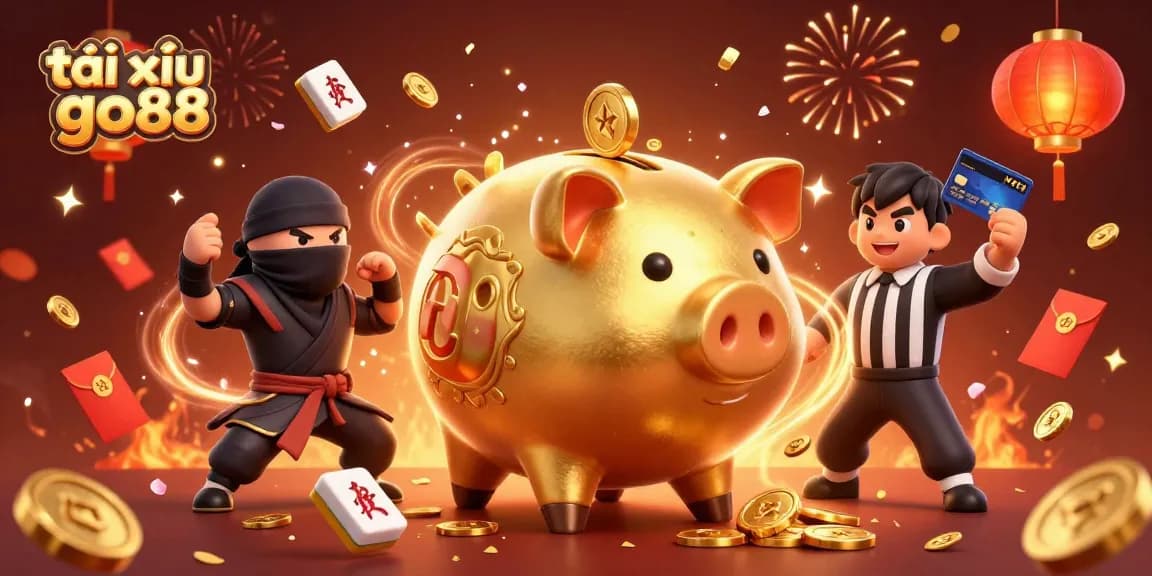 Experience the excitement of tài xỉu go88 in a dynamic 3D scene with a sumo wrestler, ninja, and samurai.