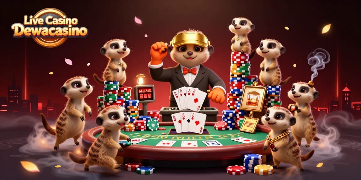 Witness an immersive scene of Live Casino Dewacasino where meerkats run an exciting casino operation with vibrant game elements.