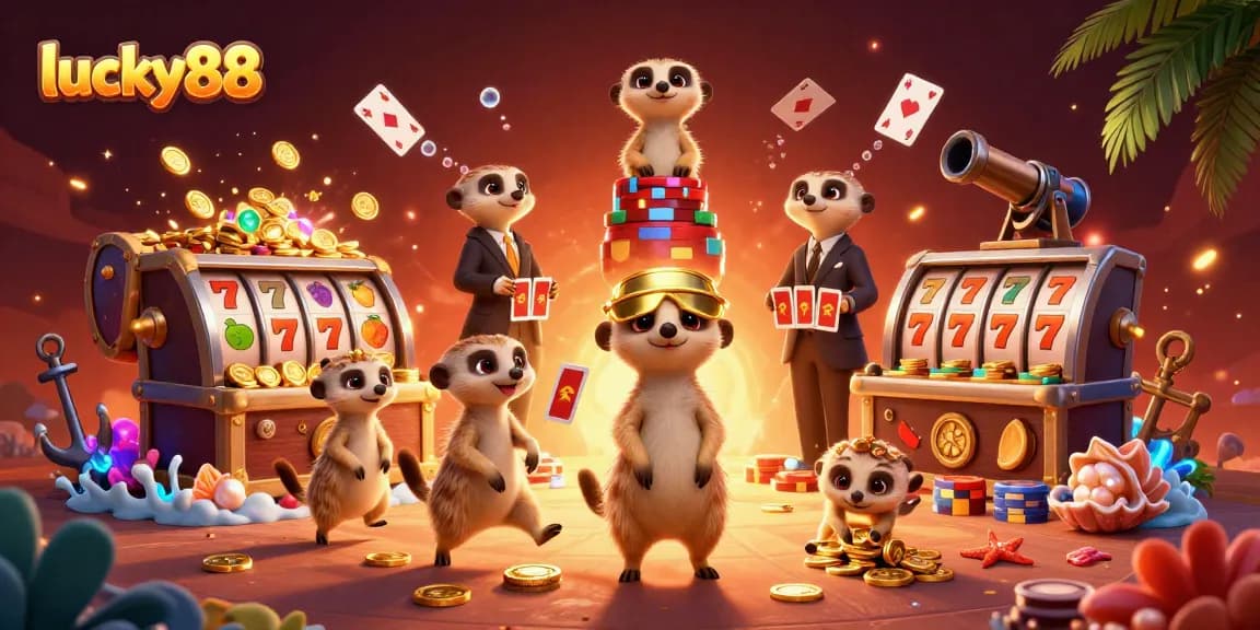 Experience dynamic gameplay with lucky88's vibrant meerkat casino illustration featuring engaging slot elements.