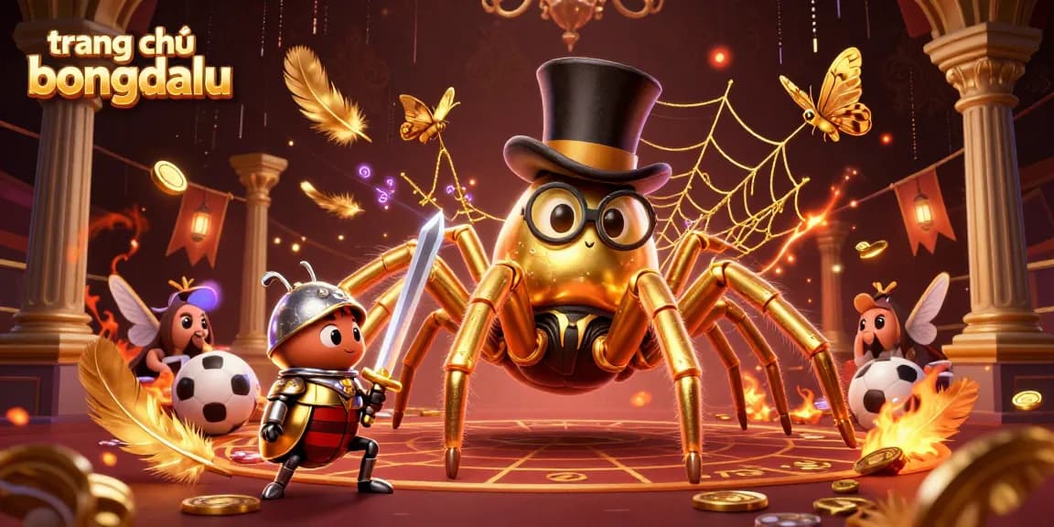 Engage in sports betting with dynamic visuals on trang chủ bongdalu showing a golden tarantula and knight.