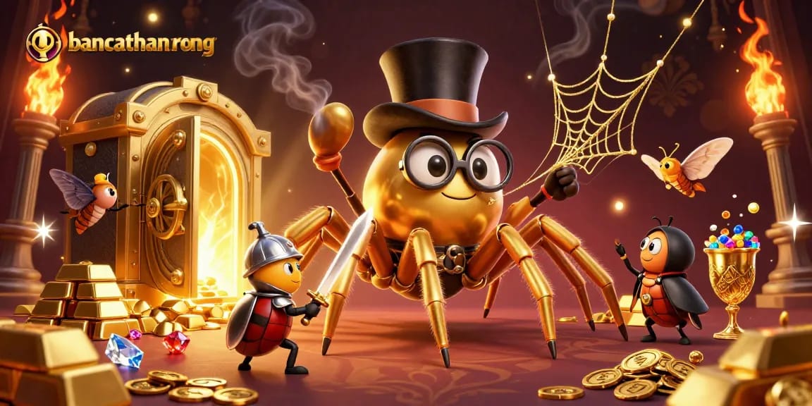 Bancathanrong showcases a golden tarantula and beetle knight amidst dazzling casino riches.