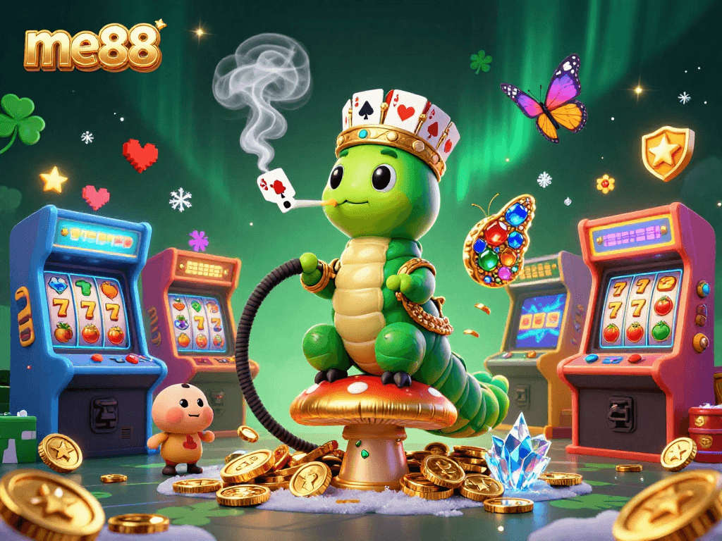 Experience the action with me88's vibrant 3D illustration showcasing exciting casino elements.