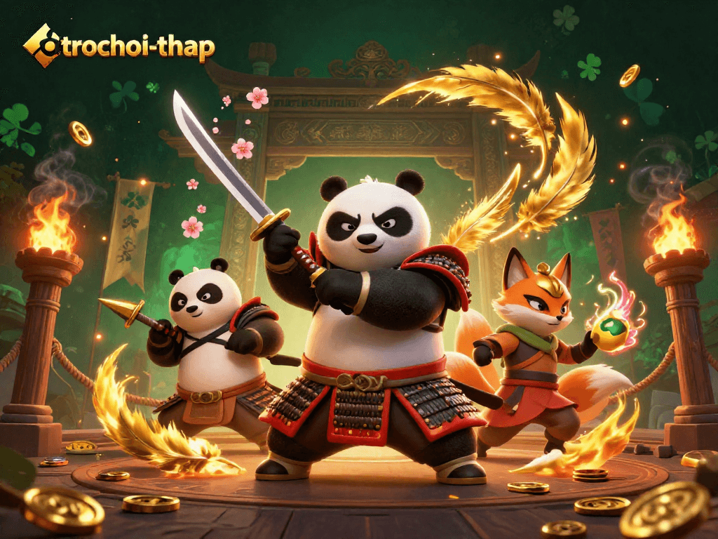 Engage in the thrilling trochoi-thap experience with dynamic characters battling in a vibrant casino arena.