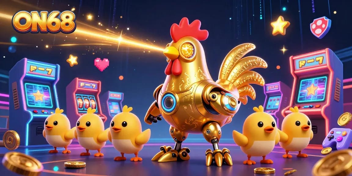 Engage in thrilling gameplay with ON68's dynamic 3D casino universe featuring vibrant characters and retro gaming elements.