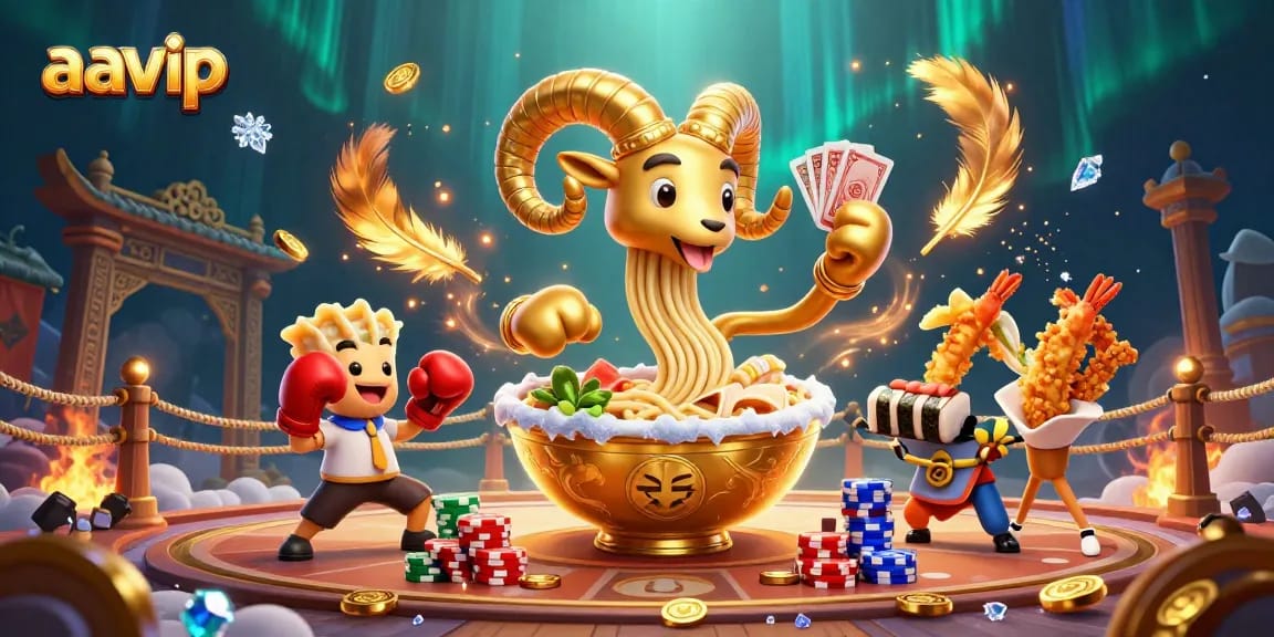 Aavip's vibrant 3D illustration showcases a lively casino theme, bringing gaming excitement to life with unique characters and elements.