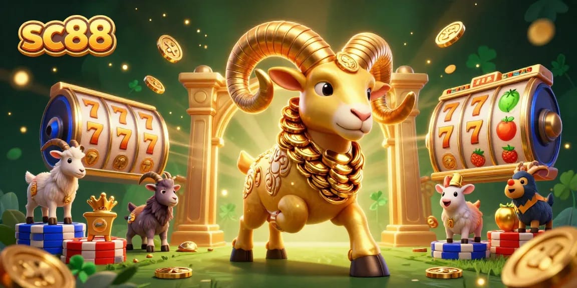 Experience thrilling gameplay with SC88's slot games featuring a golden ram and dynamic elements