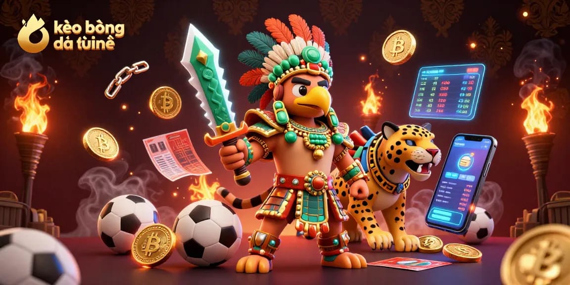 Engage with kèo bóng đá trực tuyến in this vibrant sports betting illustration featuring dynamic characters and elements.
