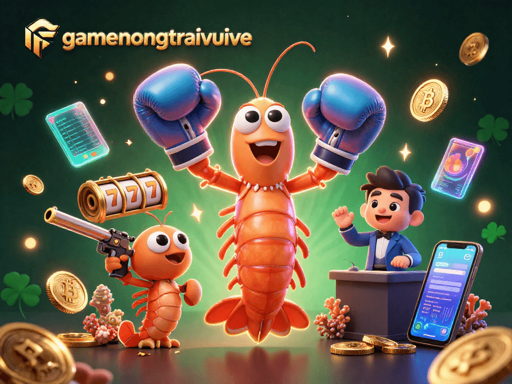 Engage in gamenongtraivuive with vibrant 3D casino scene showcasing illustrated characters and slot elements.