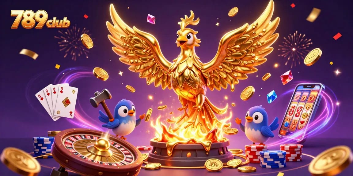 Immerse yourself in the vibrant world of 789club, featuring golden phoenixes and thrilling casino elements.